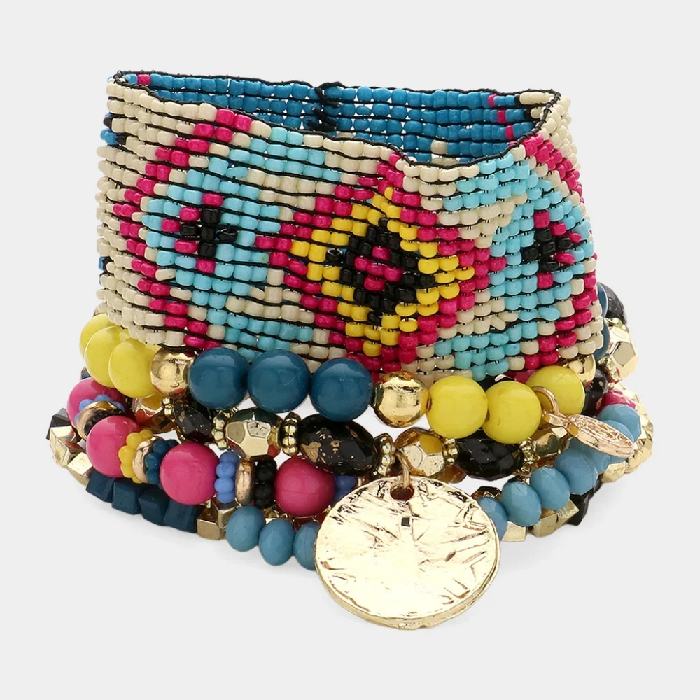 Multicolored Beaded 7 PC Stretch Layered Bracelets 92